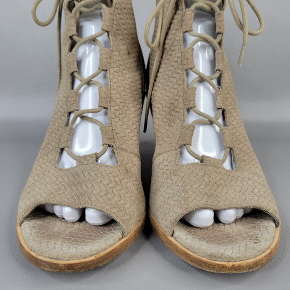 Eileen Fisher Womens Slew Ankle Bootie Peep Toe Lace Up Zip Suede Tan Size 8.5 M - Picture 6 of 11